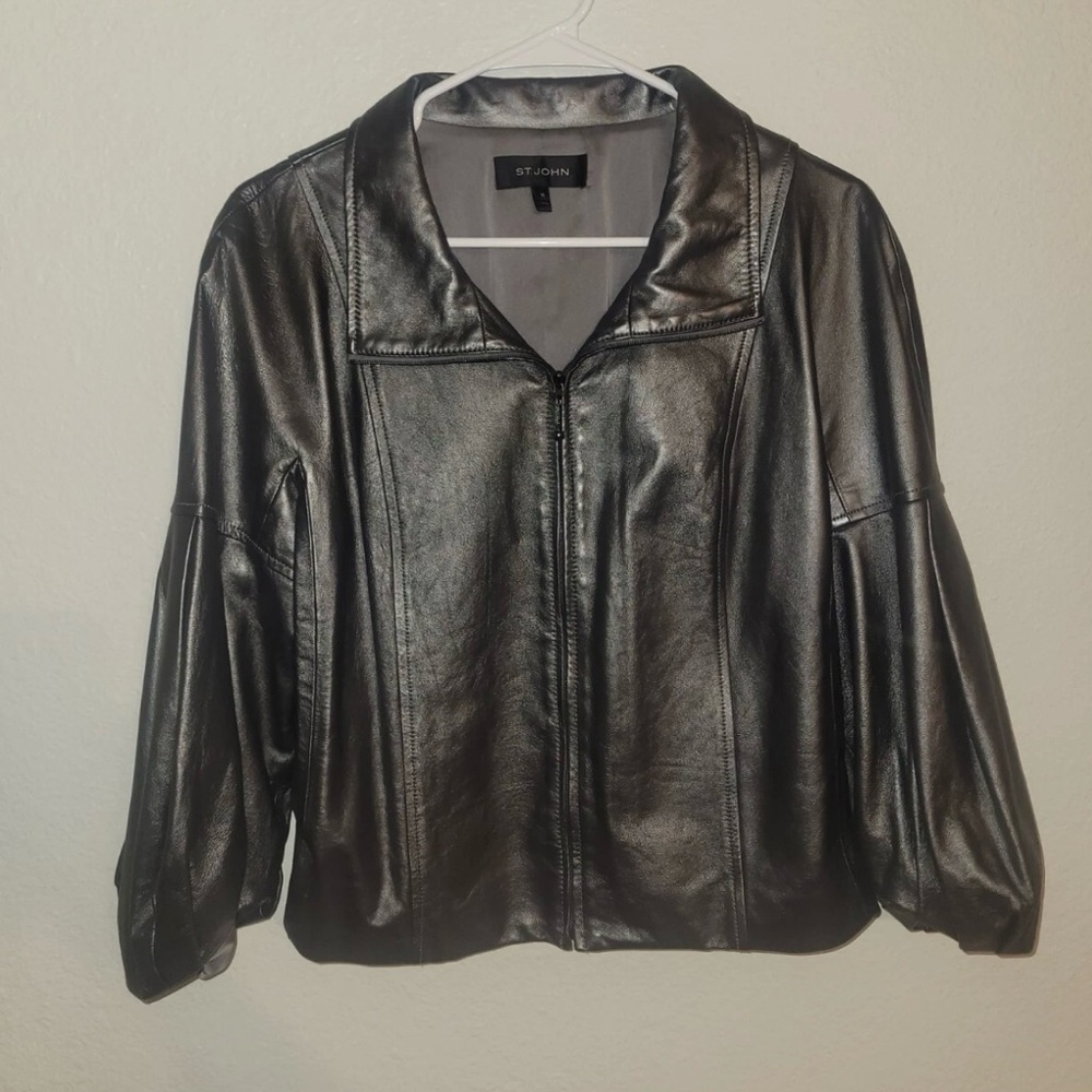 St. John women’s pearlised Napa leather grey jacket - Picture 9 of 12